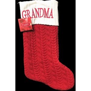 Christmas‎ stocking for Grandma, red & white knit, 19" long